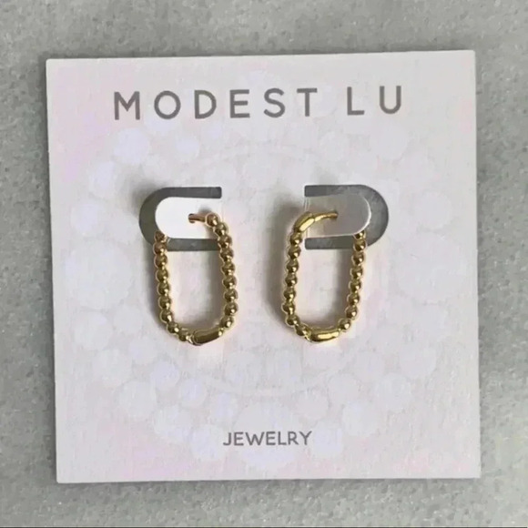 Gold Beaded Oval Hoop Earrings Sterling Silver - Picture 2 of 3